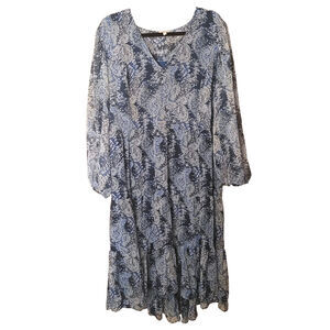 Joie XXL Blue Long Dress White Floral Polyester Wedding Summer Elegant